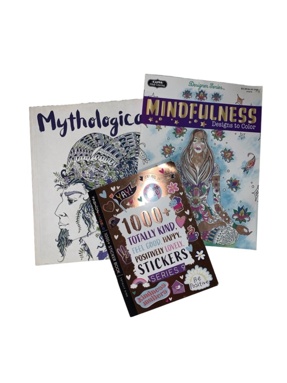 2 Adult Colouring books and a positivity sticker book
